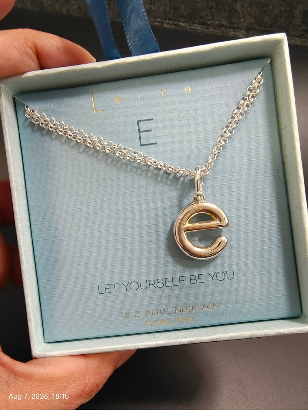 NWB Leith Lowercase Initial ( e ) Bubble Pendant Necklace silver MRSP $38